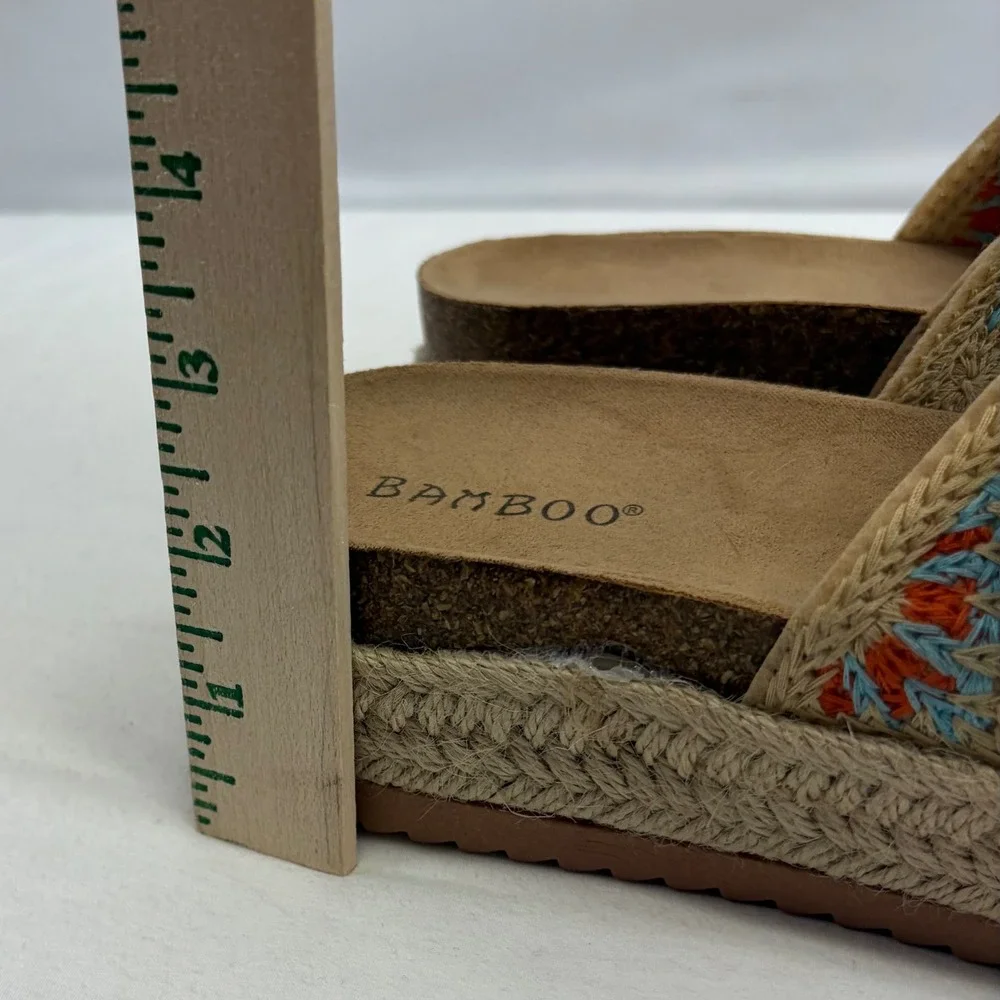 Bamboo Espadrille Platform Sandals Women Size 7 Granny Square Boho Slides Tan